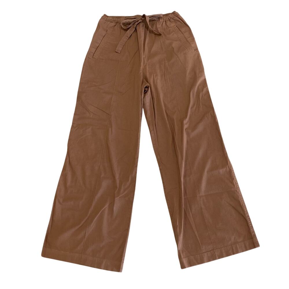 Monrow Casual Minimal Chic Elastic Tie Waist Poplin Pocket Cargo Wide Leg Pants